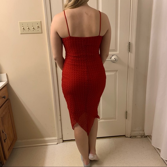 Spaghetti Strap - Knee Length Semi-Formal Red Dress - Picture 2 of 9